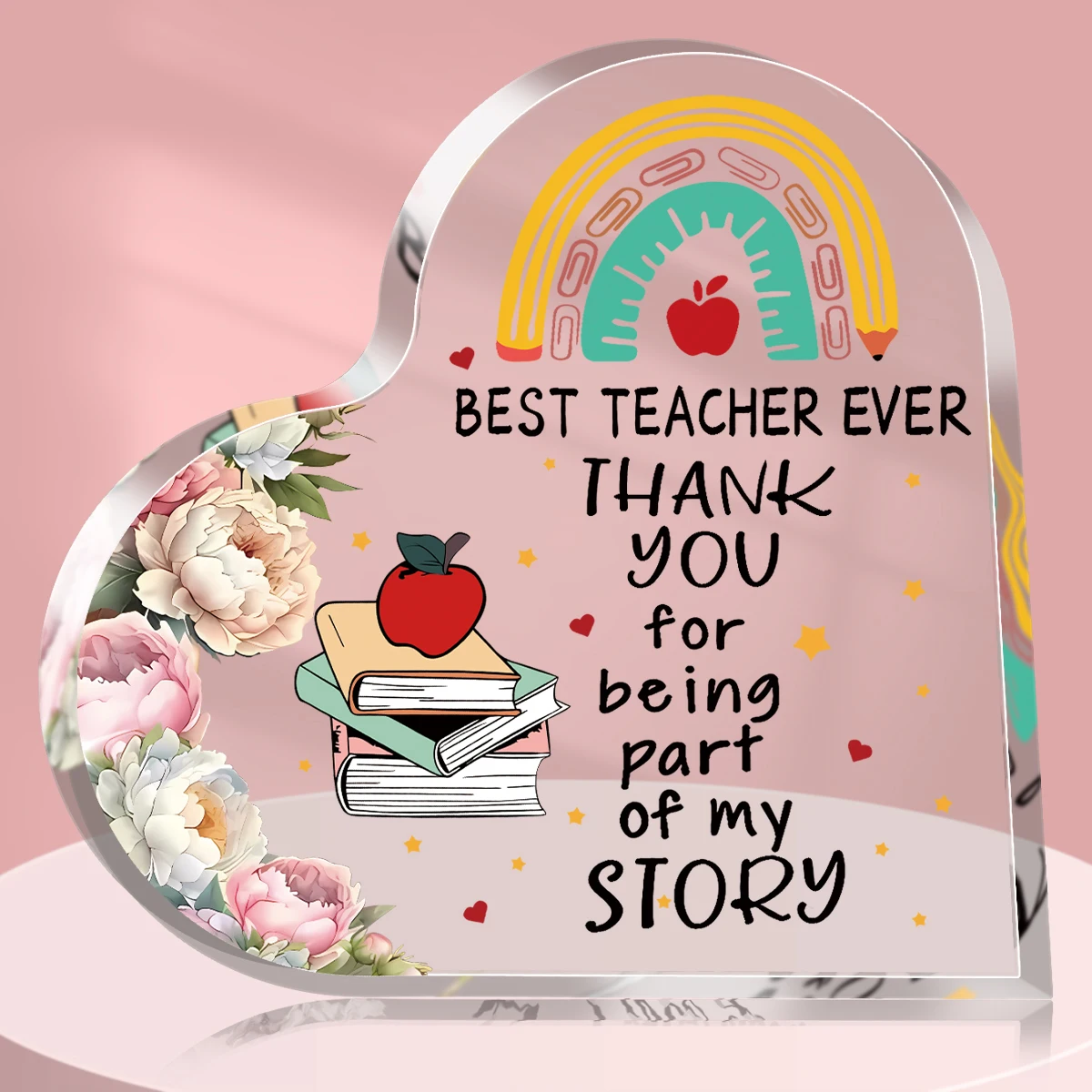 1PC Acrylic Heart Plaque for Teacher\'s Day Gifts, Best Teacher Ever Thank you,Paperweight Keepsake Gifts for Mom Christmas Decor