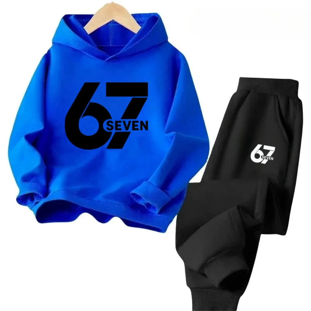 

67 Number Meme Printed Hooded Sports Suit Regular Sports Kids Suit Hoodie Lounge Pants Kids Suit Comfortable Soft Sweatshirt