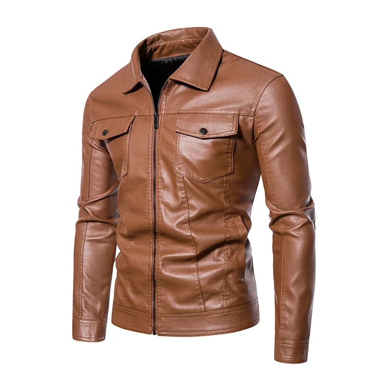 New Spring and Autumn Men's Wear Flip Collar Casual Men's Leather Jacket Slim Fit Fashion Leather jacket jackets  mens jacket