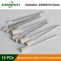 12pcs/set Wool Felt Abrasive Mounted, 3mm Shank, For Dremel Drill Rotary Tools Electric Grinding Head Accessories Extension Rod