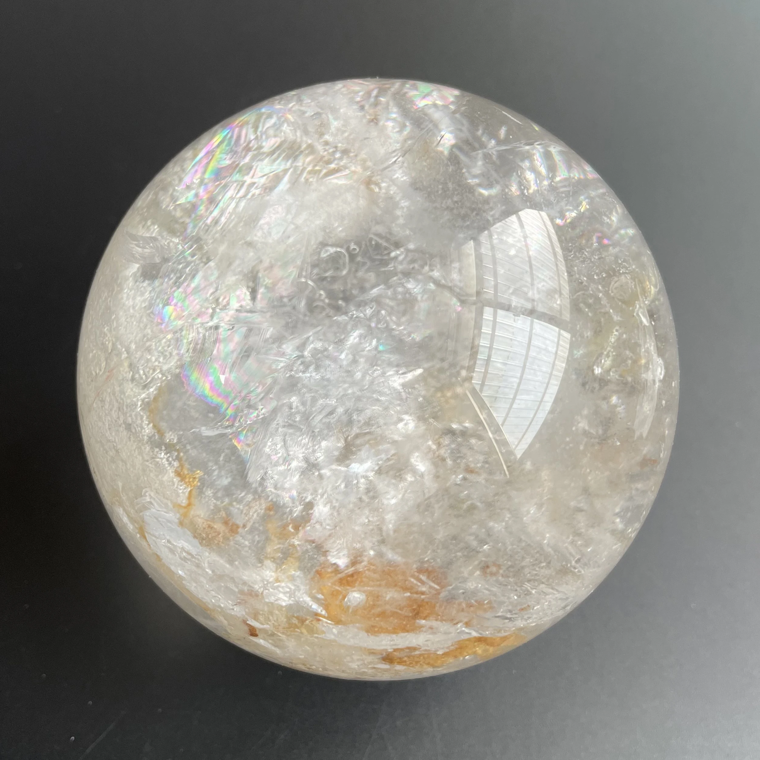 794g Natural Stone Fire Quartz Sphere Rainbow Red Crystal Ball Rock Decoration Rough Polished Healing D302