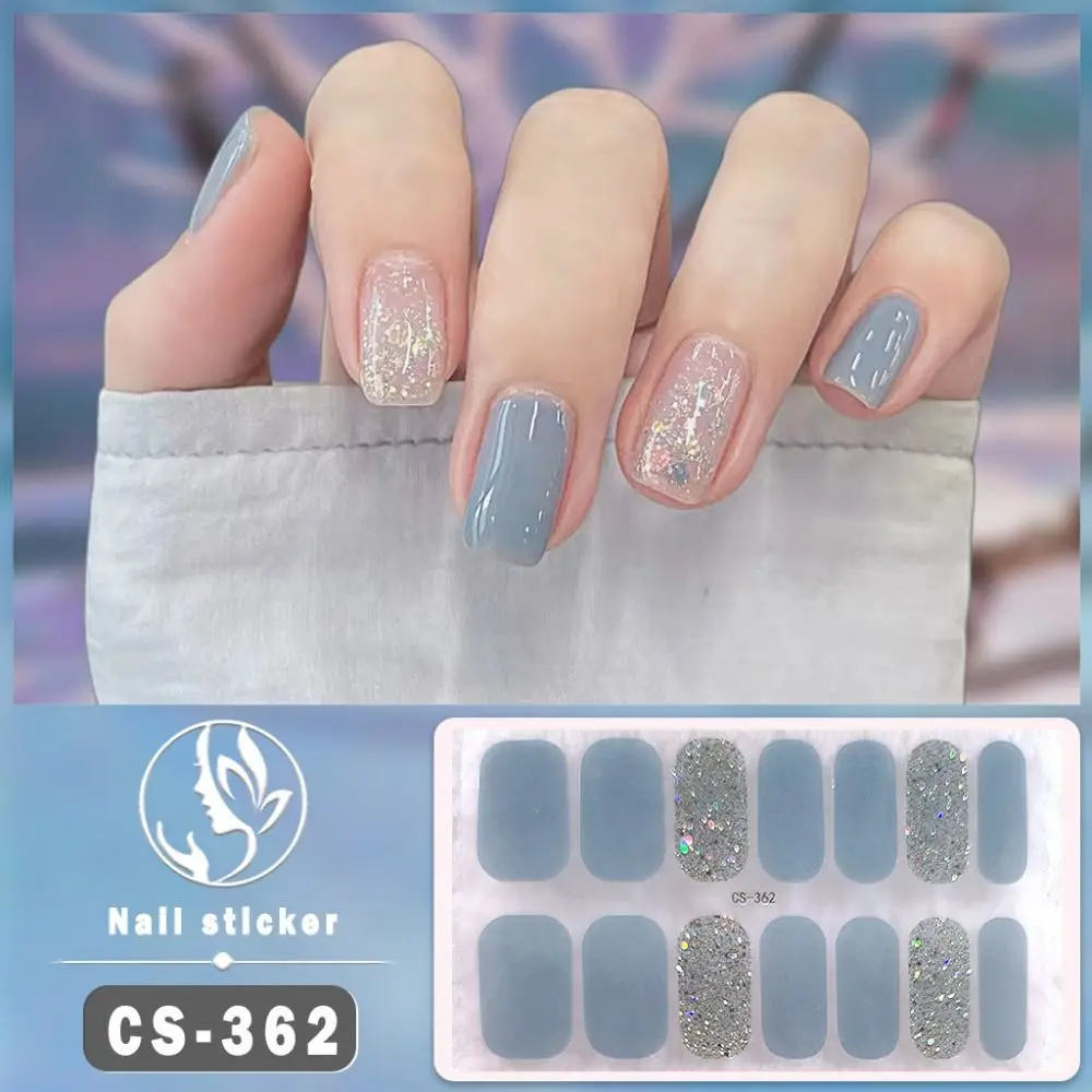 14 dicas folha de gel adesivos de unhas brilhante auto-adesivo gel completo envoltórios de unhas simples francês manicure decalque diy NAil Art Making
