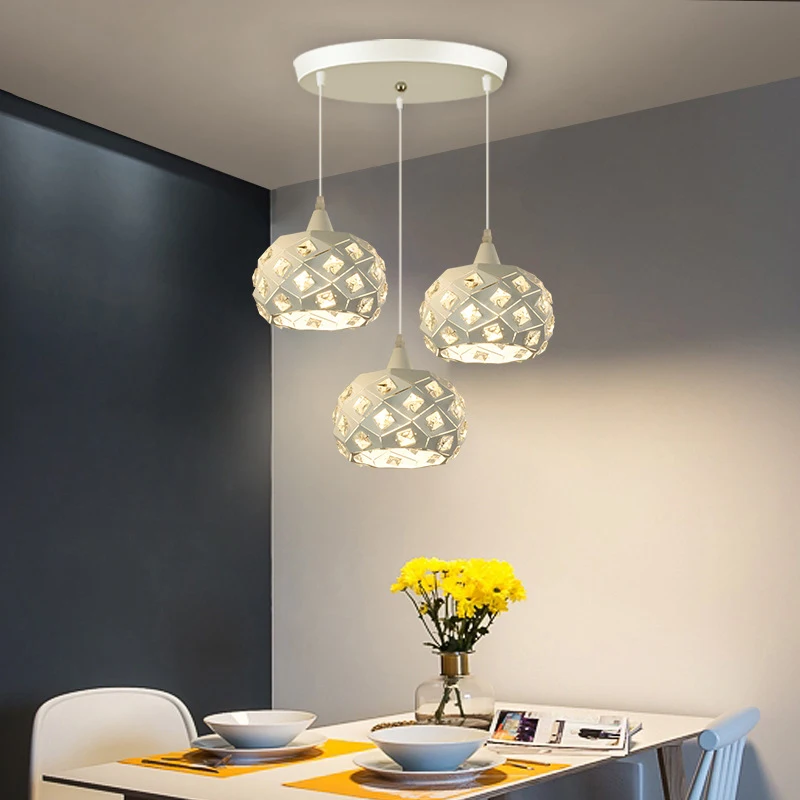 

Modern Minimalist Nordic Chandelier Lighting Design Restaurant Lights Three Heads Dining Room Bar Lighting Crystal Pendant Lamp