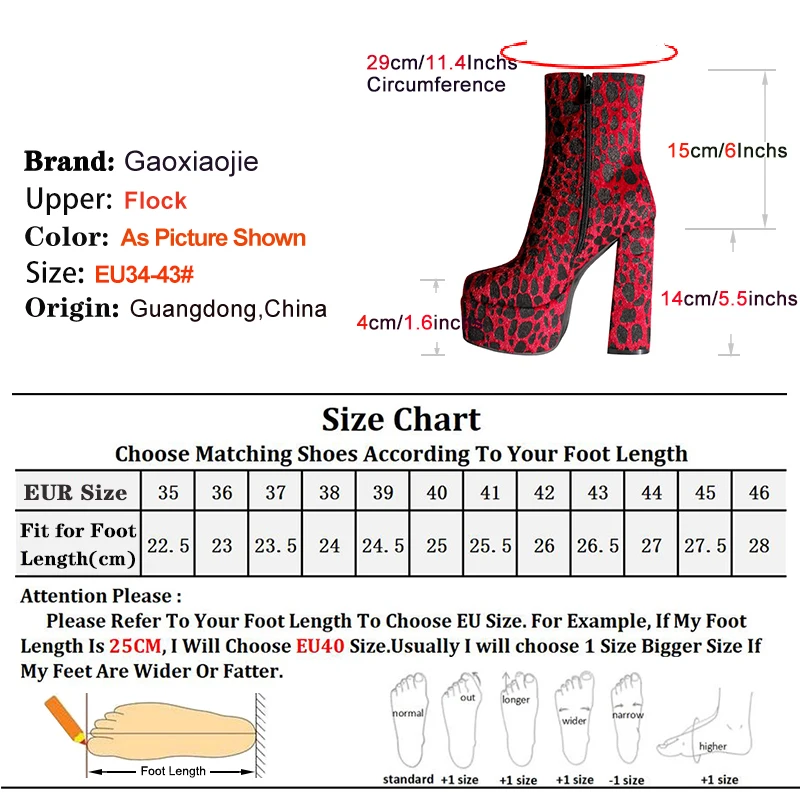 Women Ankle Boots Designer Brand Chunky Heel Platform Shoes Leopard Print Short Boots Female 14CM Flock High Heels Botas Mujer