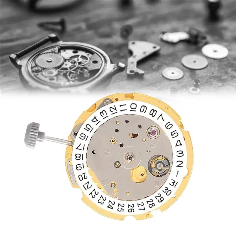 A32HOT-1Set Watch Movement With Handle 8200 Single Calendar High-Precision Automatic Mechanical Gold