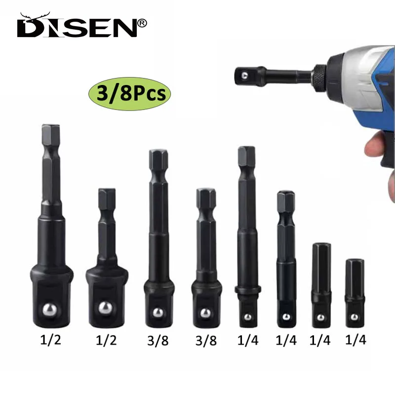 

1Set Impact Socket Adapter 1/4 3/8 1/2 Inch Nut Driver Sockets Hex Shank Extension For Screwdriver Handle Tool