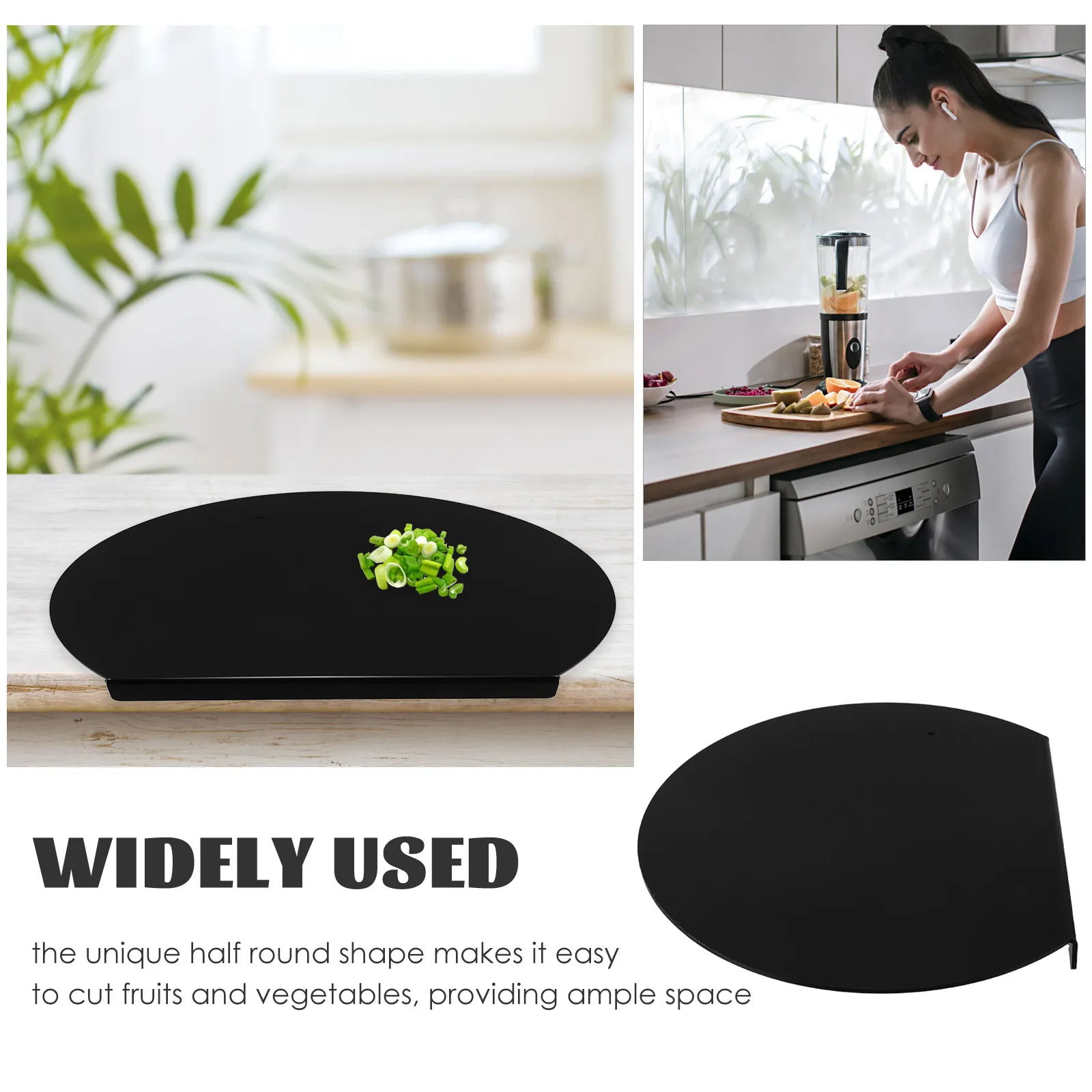 Non-Slip Semi-Circle Acrylic Cutting Board Black Kitchen Countertop Protector Round Cutting Board Kitchen Counter Lip Gadget view 4