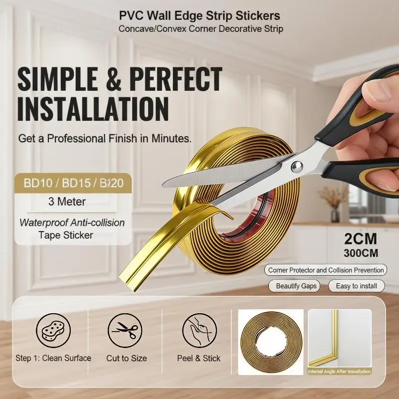 Self Adhesive Caulk Trim Strip Peel Stick Flexible Strong Adhesion 1Pcs for Baseboard Edge Home Decoration
