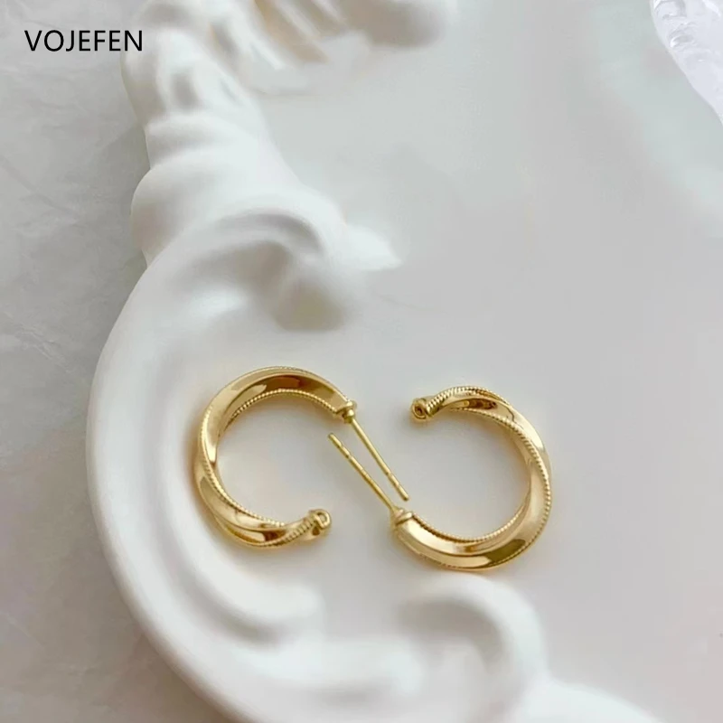 VOJEFEN 18k Gold Stud Earrings Jewelry Women's Accessories Luxury Gift Modern AU750 Real Gold Earings Hoops Jewelery Certificate