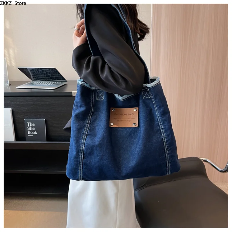 Denim Big Bag 2023 Nova Moda Verão Ombro Bolsa Feminina Grande Capacidade Tote Bag Comutando Bolsa de Ombro para As Mulheres