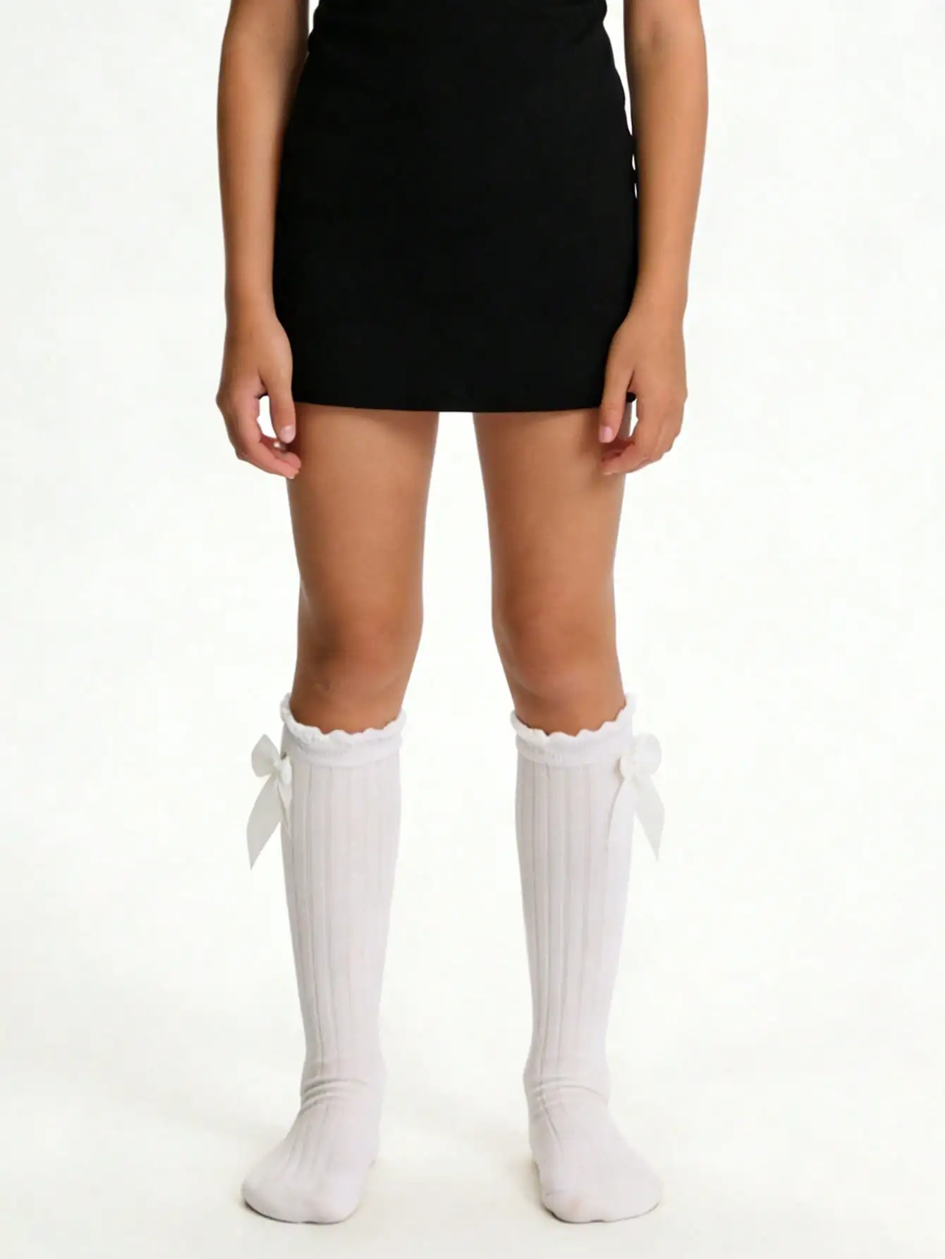 6 Paar weiße, gerippte Kniestrümpfe mit Schleife für Kleinkinder und Mädchen, aus Nylon und Spandex, elastische Socken für 0-8 Jahre, für Alltag, Schule, Party, Freizeitkleidung – Detail 6