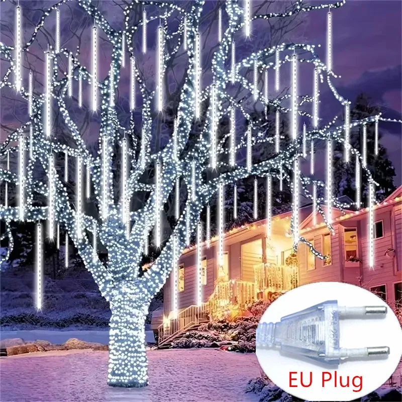 الاتحاد الأوروبي التوصيل النيزك دش مصباح ليد 8 أنابيب سقوط قطرة المطر سلسلة أضواء الزفاف عيد الميلاد عطلة إيف اقتراح المشهد الديكور