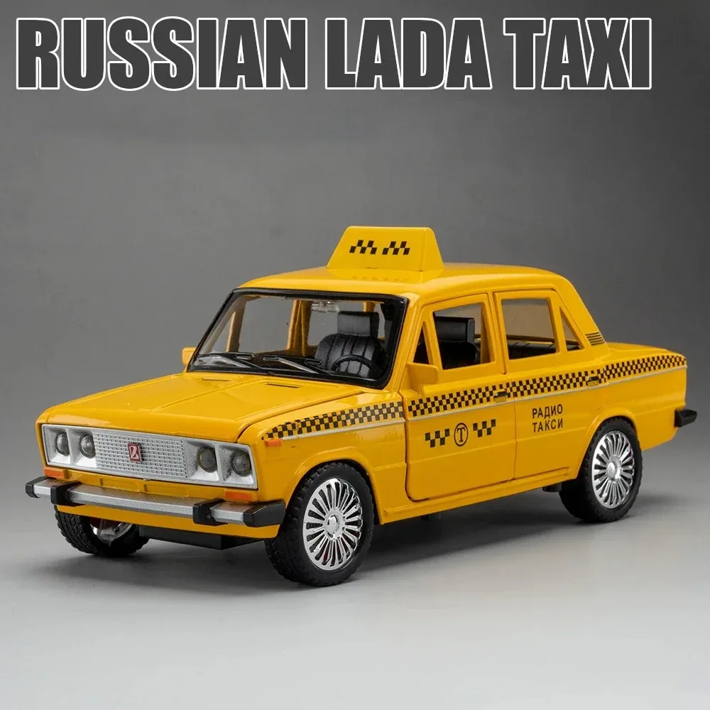 

1:18 LADA 2106 TAXI Alloy Car Model Sound and Light Pull Back Children's Toy Collectibles Birthday gift
