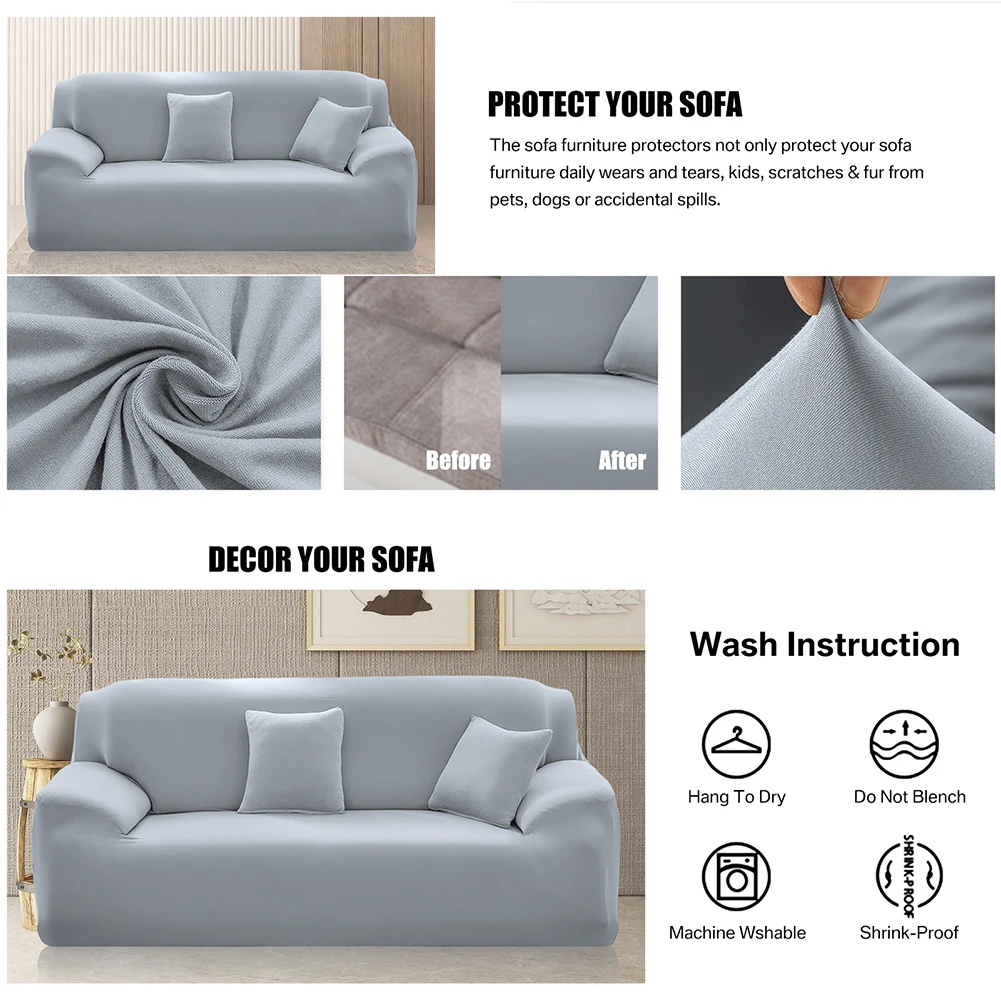 Solid Color Couch Covers Stretch Sofa Cover Modern Sofa Slipcover for 1/2/3/4 Seat Couch Washable Furniture Protector Home Decor