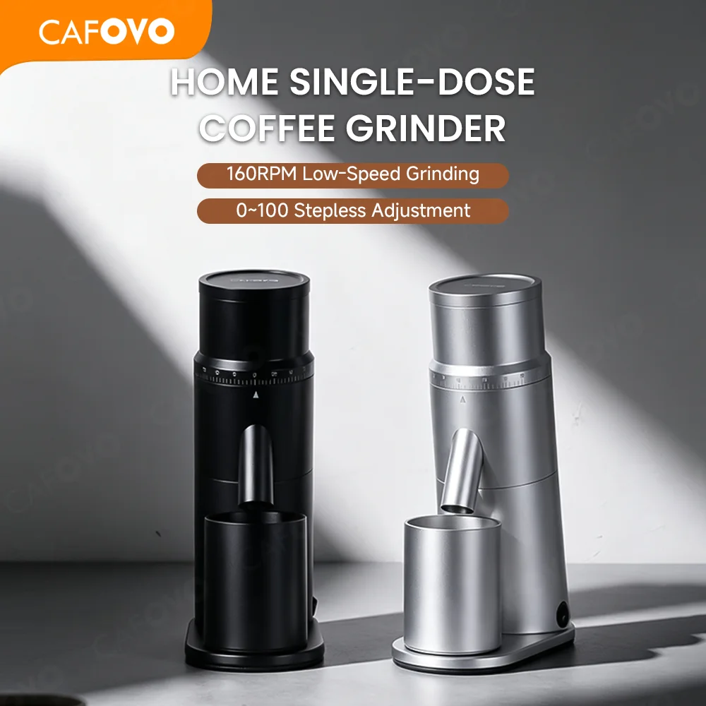 CAFOVO G1048C Home Coffee Grinder 48mm Conical Burr 160RPM Stepless 0-100 Single-Dose Coffee Grinder for Espresso Pour-Over
