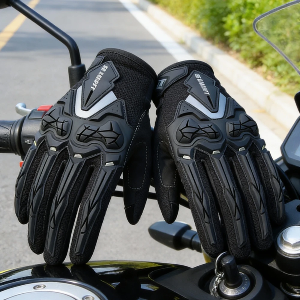 قفازات RS01 الصيفية للدراجات النارية - شبكة مسامية للرجال والنساء كاملة الأصابع ومضادة للانزلاق للحماية من الصدمات لركوب الخيل