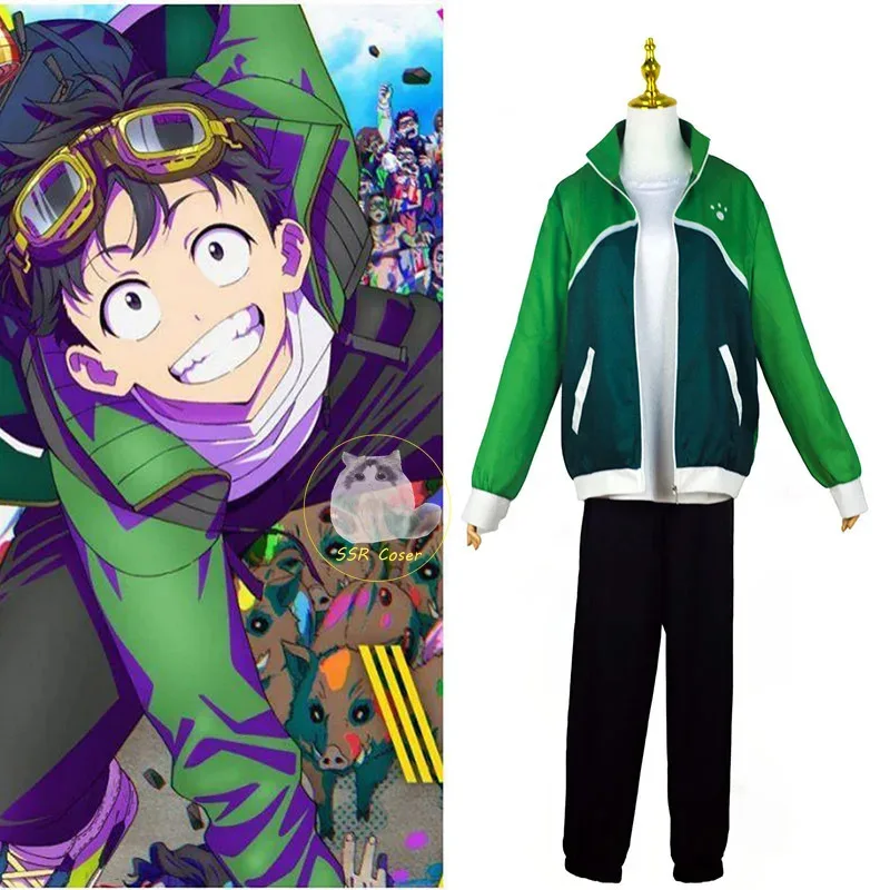 

dd54Zom 100 Bucket List of The Dead Tendou Cosplay Costume Wig Glasses Coat Jacket Pants Goggles Shirt Akira Black Short W