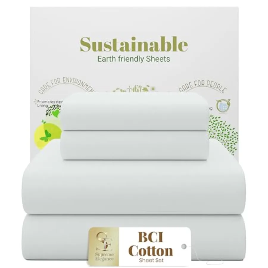 4 Pcs 100% Cotton Sheet Set Soft Silver 400 Thread Count Pe…
