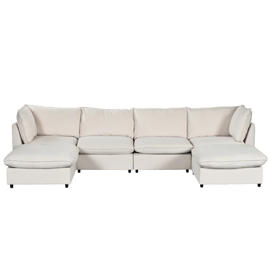 Modern Large U-Shape Sectional Sofa, 2 Large Chaise with Removable Ottomans for Living Room