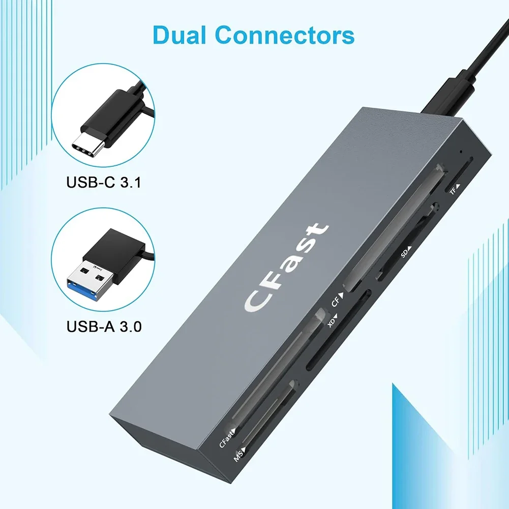 Lettore di schede CFast Leggi 6 schede Lettore di schede USB contemporaneamente Adattatore per scheda di memoria CFast da 5 Gbps per scheda CFast/CF/MS/SD/TF/XD
