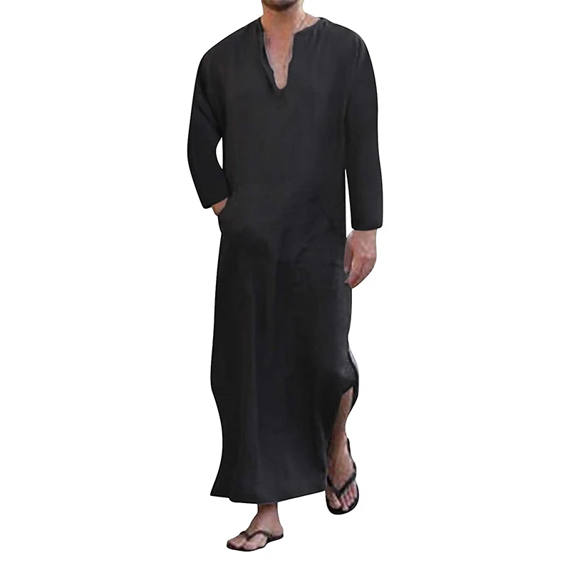 Vintage Islamic Arabic Kaftan Men\'s Long Sleeve V-Neck Muslim Clothes For Casual Wear In Dubai