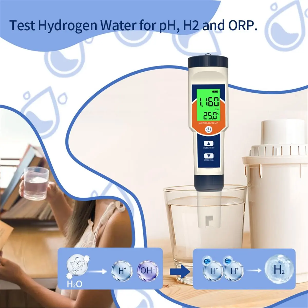 DT81 Digital Water Quality Tester 4-in-1 PH ORP H2 Temp Test Ppm Meter Water Analyzer for Drinking Water Food Pool