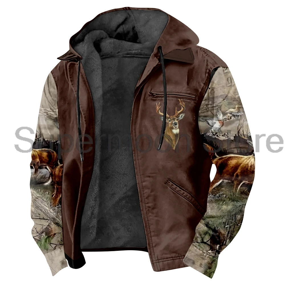 الرجال الصيد الحياة البرية الغزلان سستة هوديس التمويه الأيائل طباعة طويلة الأكمام الشارع الشهير المرأة سترة سترات معطف الشتاء