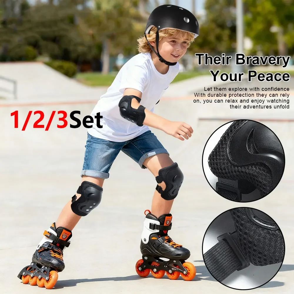 1/2/3Sets Toddler 3-10yrs Cycling Protection Kit, Multi-Vent Helmet + Adjustable Knee Elbow Wrist Pads, Shock-Absorbing Safety