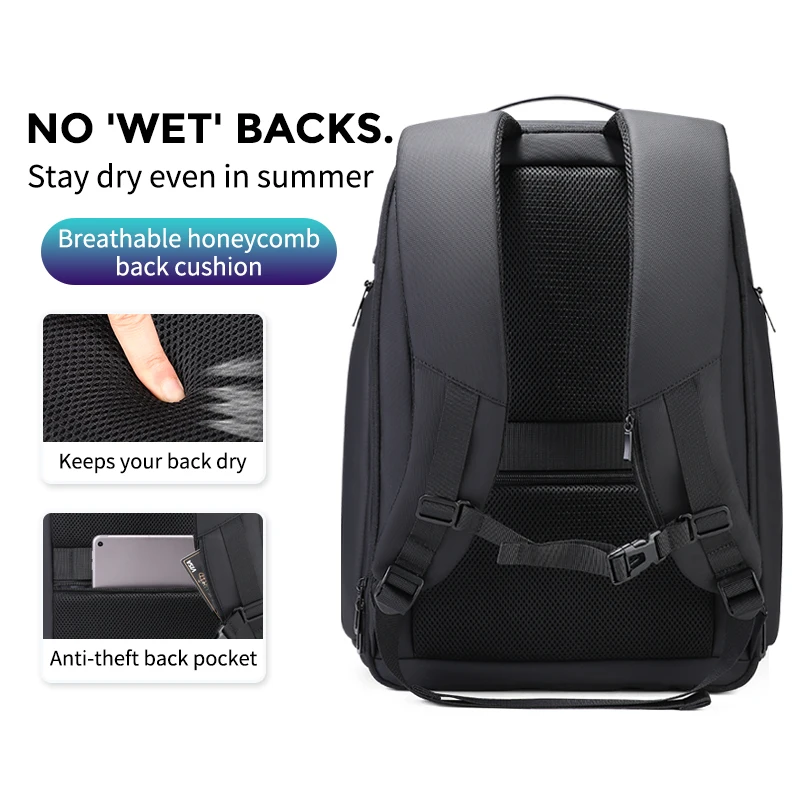 Fenruien Men 36L Business Backpack USB Waterproof Multi Pocket Backpacks Fit 17.3 Inch Laptop