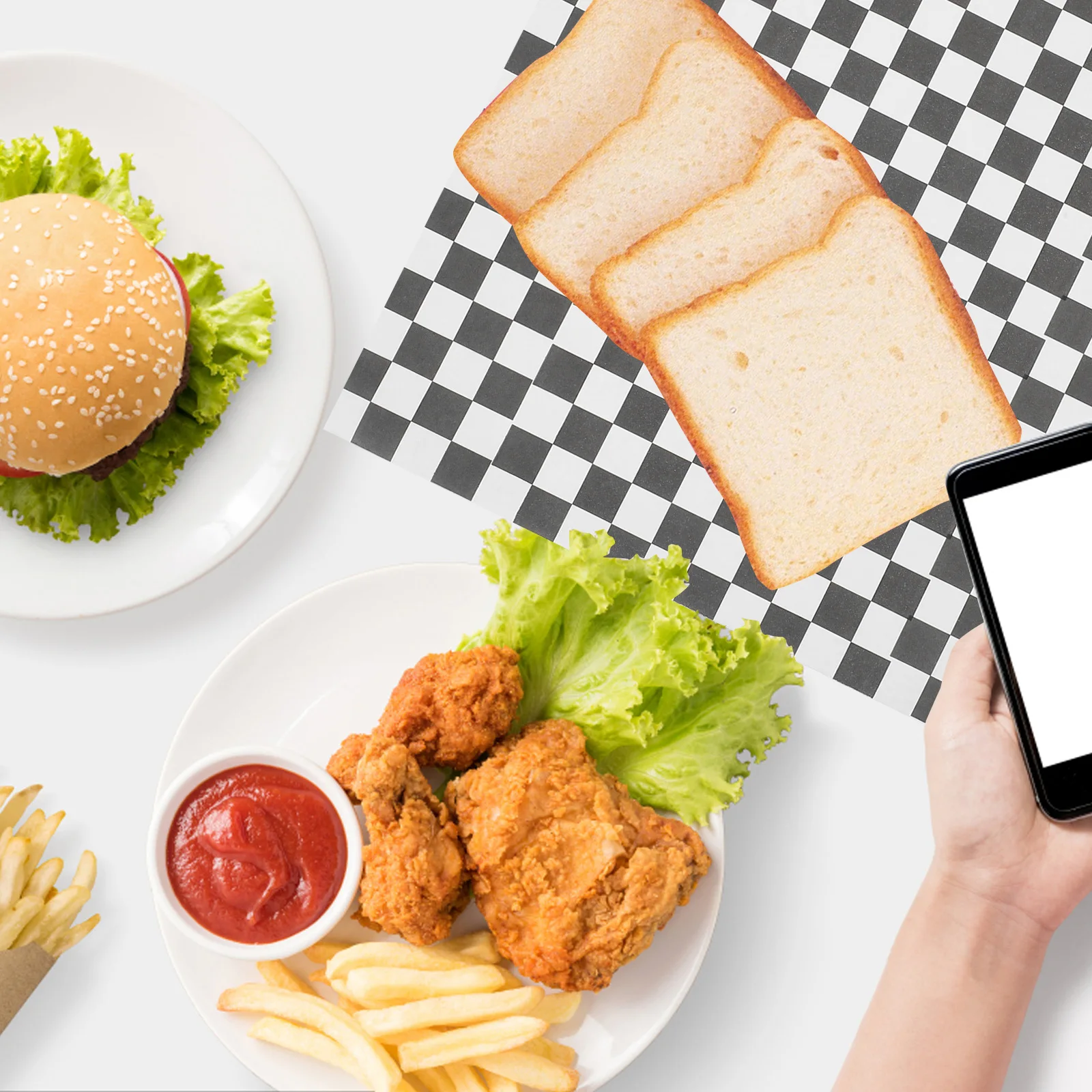 

200Pcs 11.79 Inch Square Black White Checkered Greaseproof Liners Burger Fries Wrapping Paper Oil Absorbing Sheets