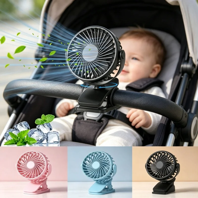 Mini Clip Cooling Fan USB Charging Built Night Lamp Compact Portable Fan Bedroom Desk Outside Activities 720 Rotatable Head