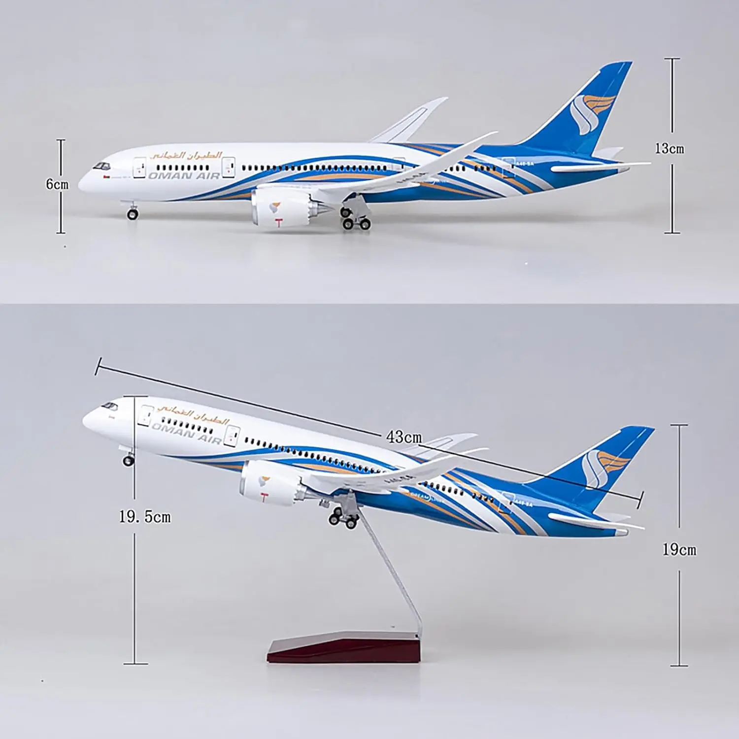 1/130 échelle 47CM avion 787 B787 avion Oman Airways W lumière et roue en plastique moulé sous pression résine avion modèle jouet