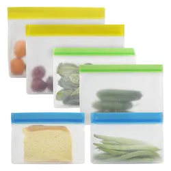 Reusable Food Bag Silicone Freezer Bag Leakproof Food Ziplock Bags Fruit Sealed Food Storage Bag Fresh keeping Bags Zipper Bag