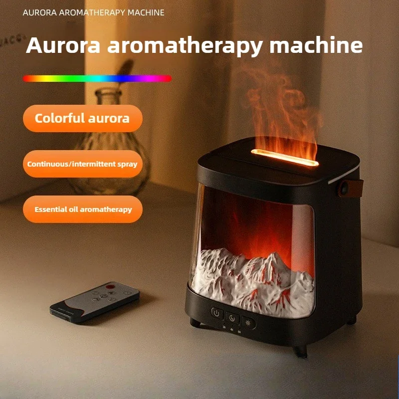 Chimenea Aurora con Difusor de Aroma y Humidificador, Chimenea de Escritorio con Siete Luces Creativas de Montaña Nevada