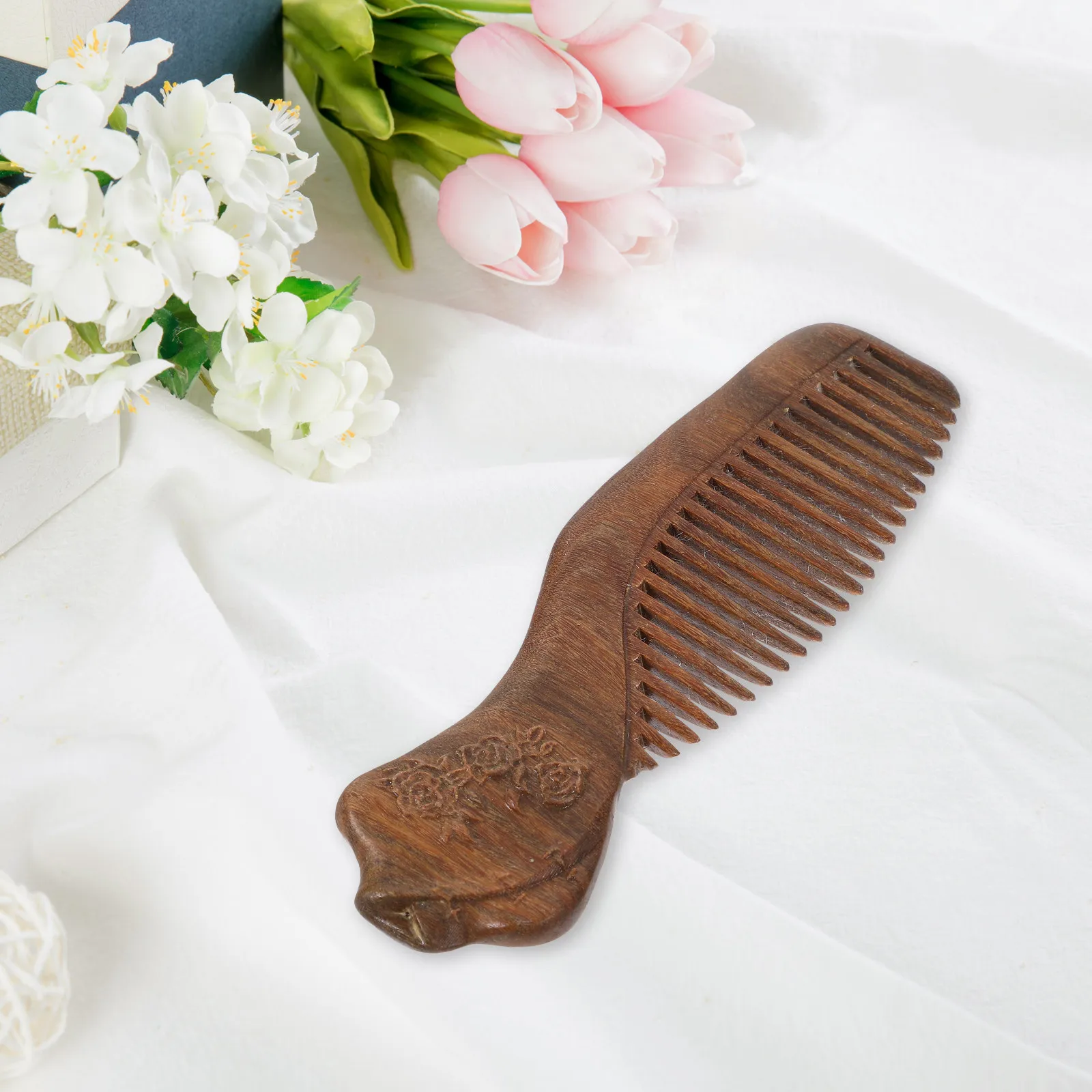 Sandalwood Comb Premium Hand-Carved Cheongsam Design Anti-Static Hair Comb for Long Thick Tangled Hair Scalp Massage Tool
