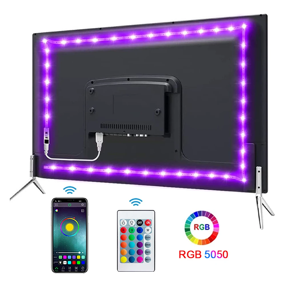 5/3/2/1M LED Light Strip Set RGB 5050 BT Remote Control LED Light Flexible Lamp Tape Home Room TV Compute Background Light Decor