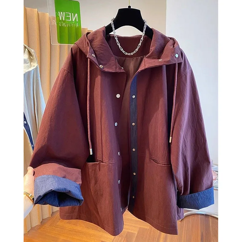 

Hooded Windbreaker Jacket Women's 2025 Spring Autumn New Coat Short Baseball Uniform Outwear Fashion Korean Overwear Female Tops