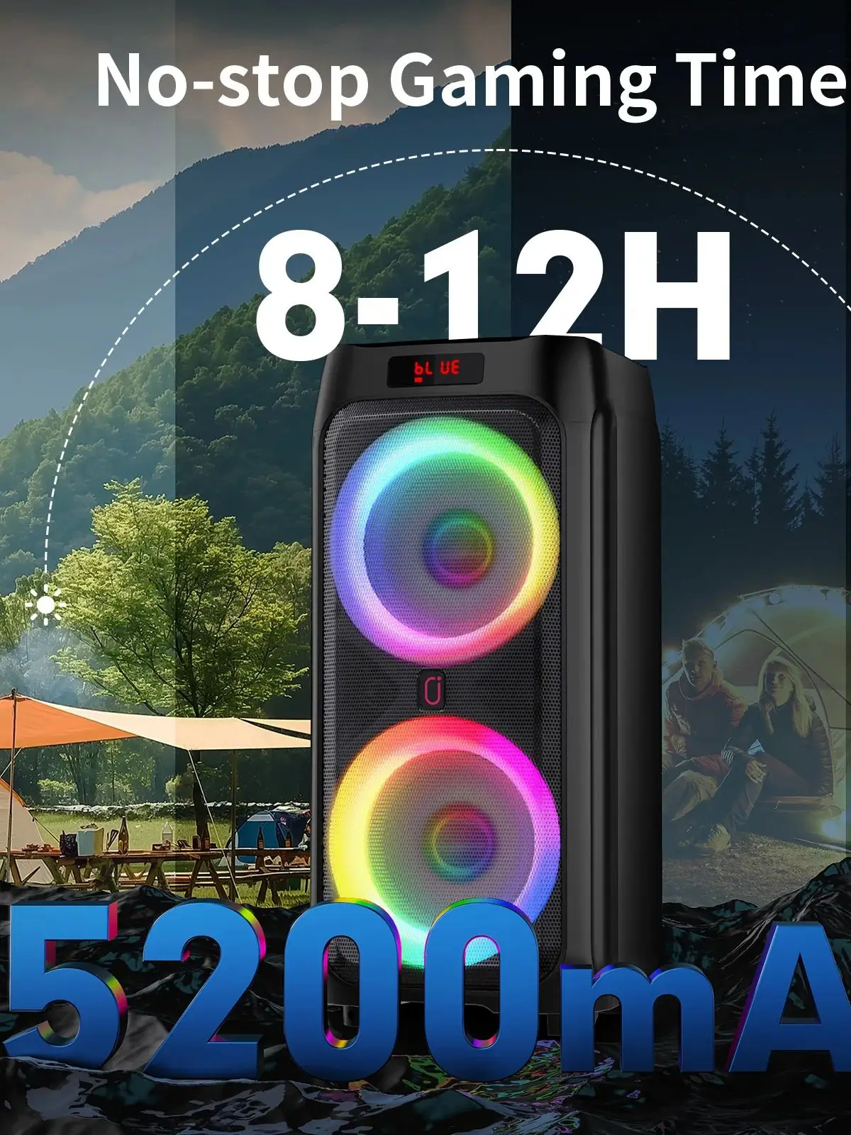 T9 Karaoke-Maschine mit 2 kabellosen Mikrofonen, 24 Zoll großer tragbarer Bluetooth-Lautsprecher für Erwachsene mit rollenden Rädern