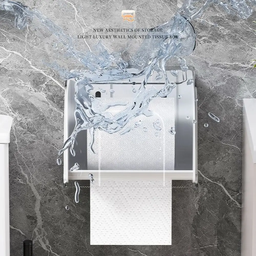 Waterproof Toilet Paper Holder Self Adhesive Strong Bearing Capacity Bathroom Tissue Box Flat Top Widen Paper Outlet view 2