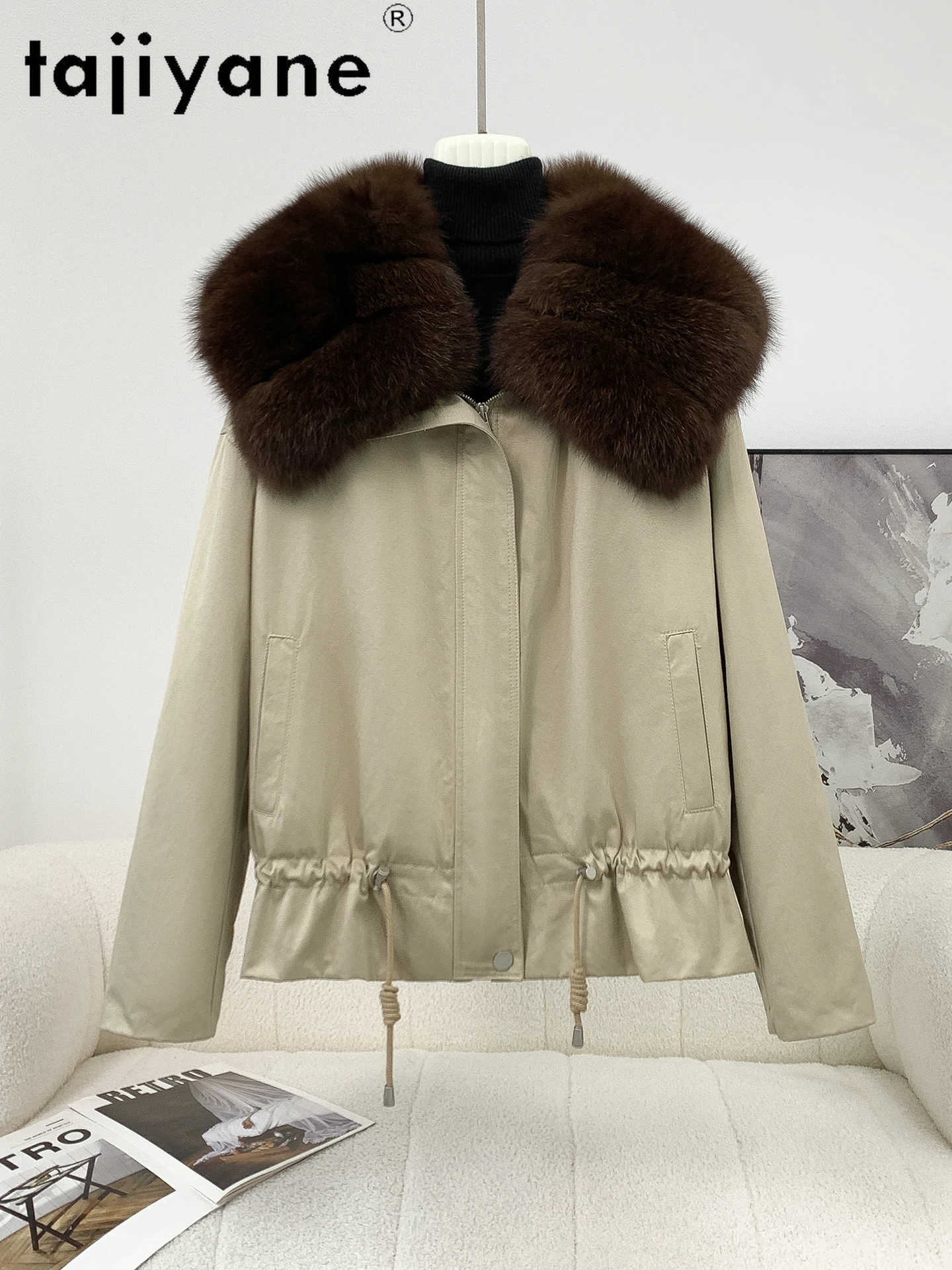 معاطف نسائية من TAJIYANE Goose Down سترات نسائية ذات ياقة من فرو الثعلب الحقيقي قابلة للفصل ملابس خارجية نسائية مميزة ملابس نسائية شتوية 2025 فقرة