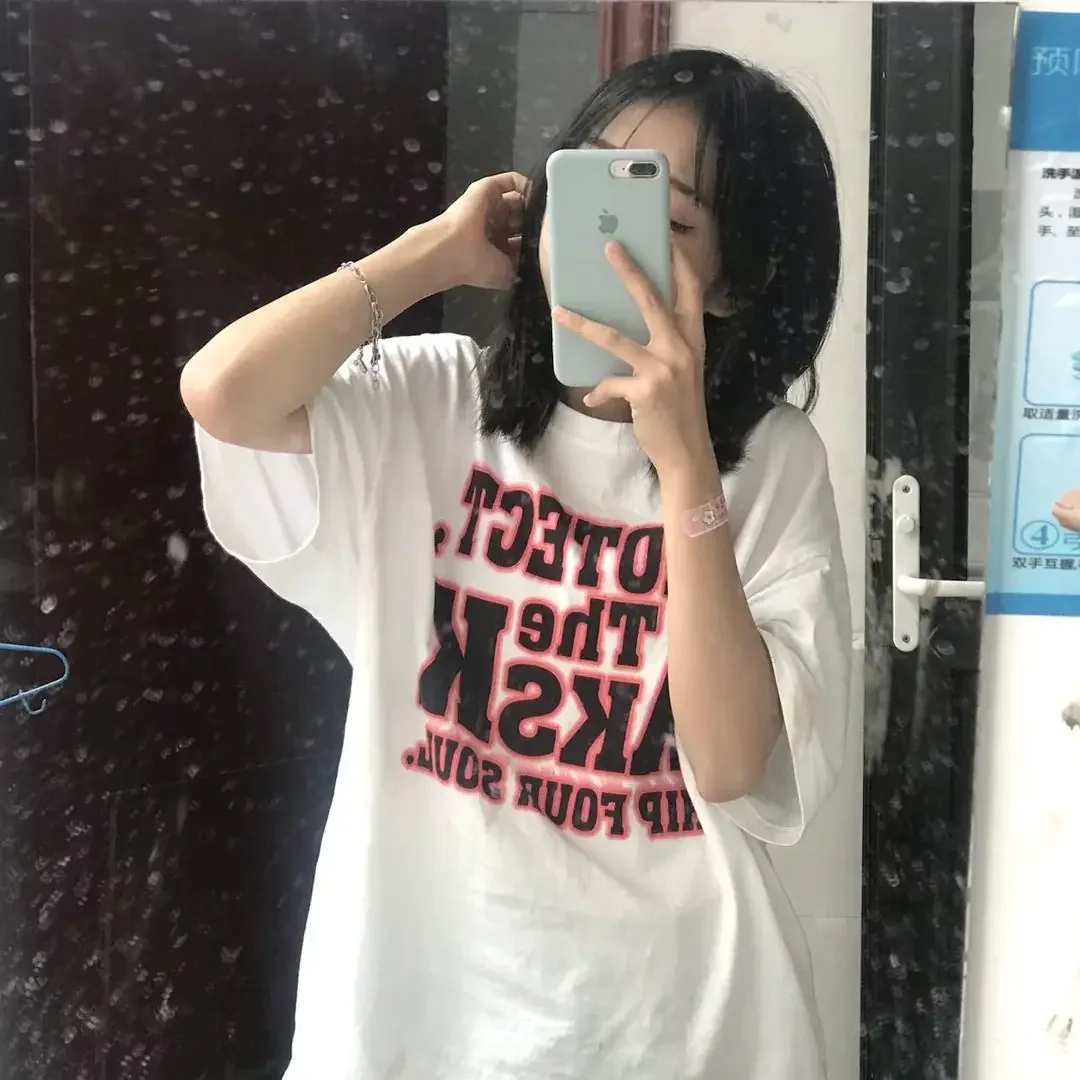 T-shirt da donna retrò a maniche corte mezza femminile T-shirt oversize top versione coreana allentata Harajuku Y2k Top estetica