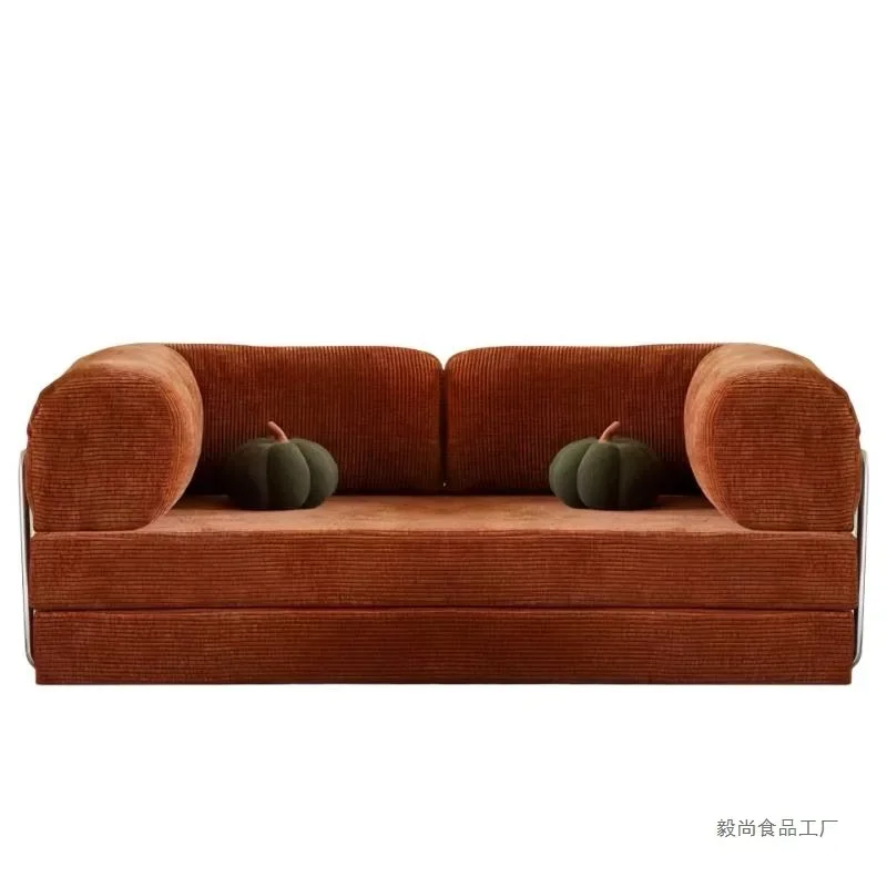 Foldable retro sofa bed simple compression sofa combination living room dual-purpose fabric integrated lazy sofa
