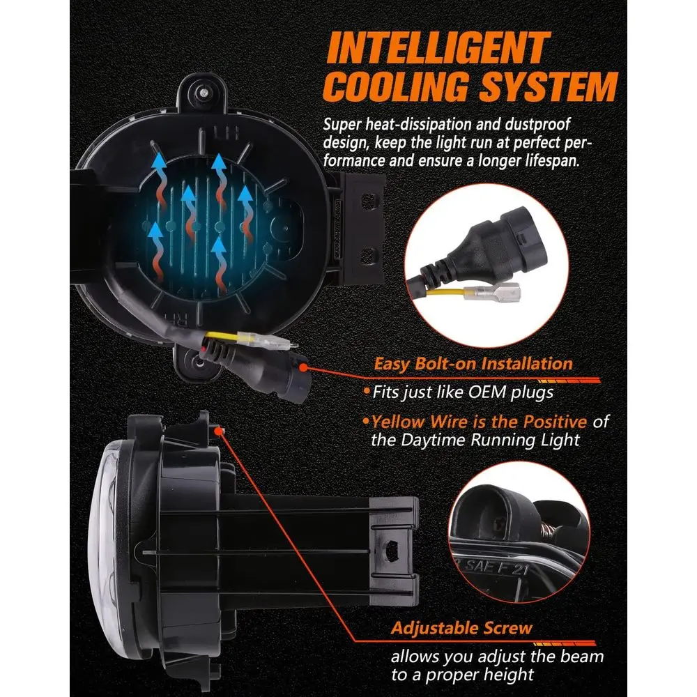 LED Fog Lights with White DRL for 2002-2008 Dodge Ram 1500 & 2003-2009 2500/3500 - Black Pair