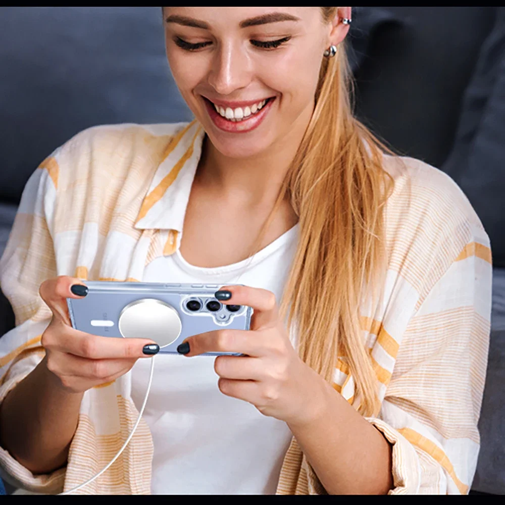 حافظة Magsafe مغناطيسية قوية لهاتف سامسونج جالاكسي S25 Ultra S24 S23 S22 S21 FE Plus غطاء صلب للشحن اللاسلكي الهجين واضح ناعم #6