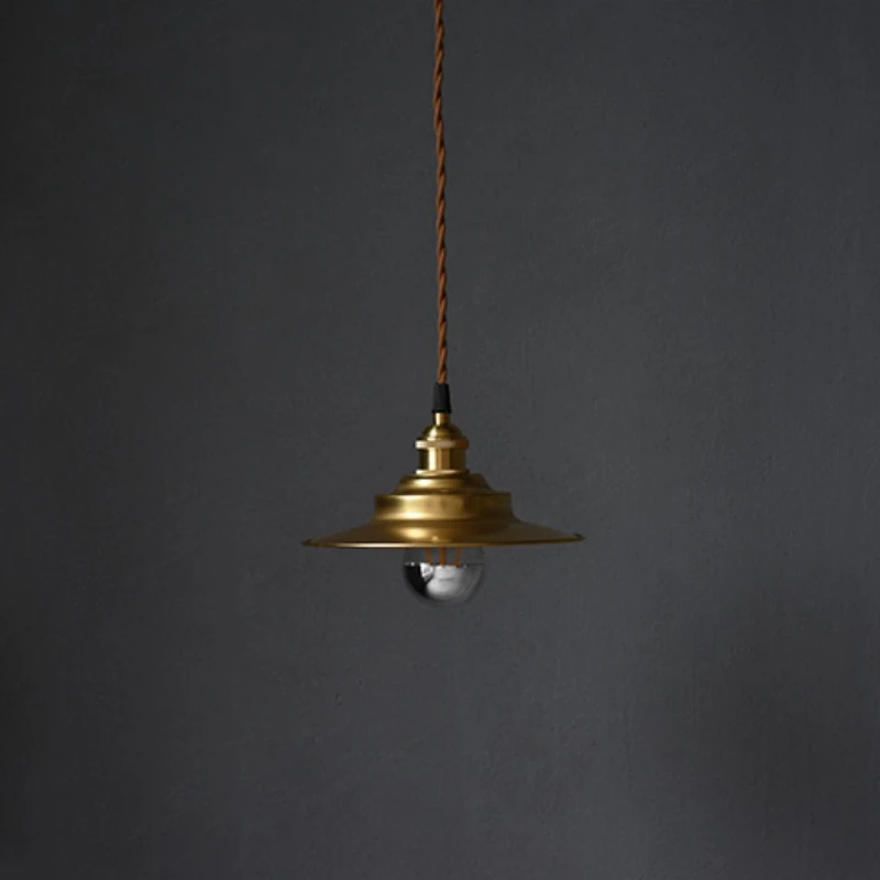 20CM Brass Pendant Lights for Dinning Living room Loft Industrial kitchen pendant lighting with copper Lampshade fabric wire
