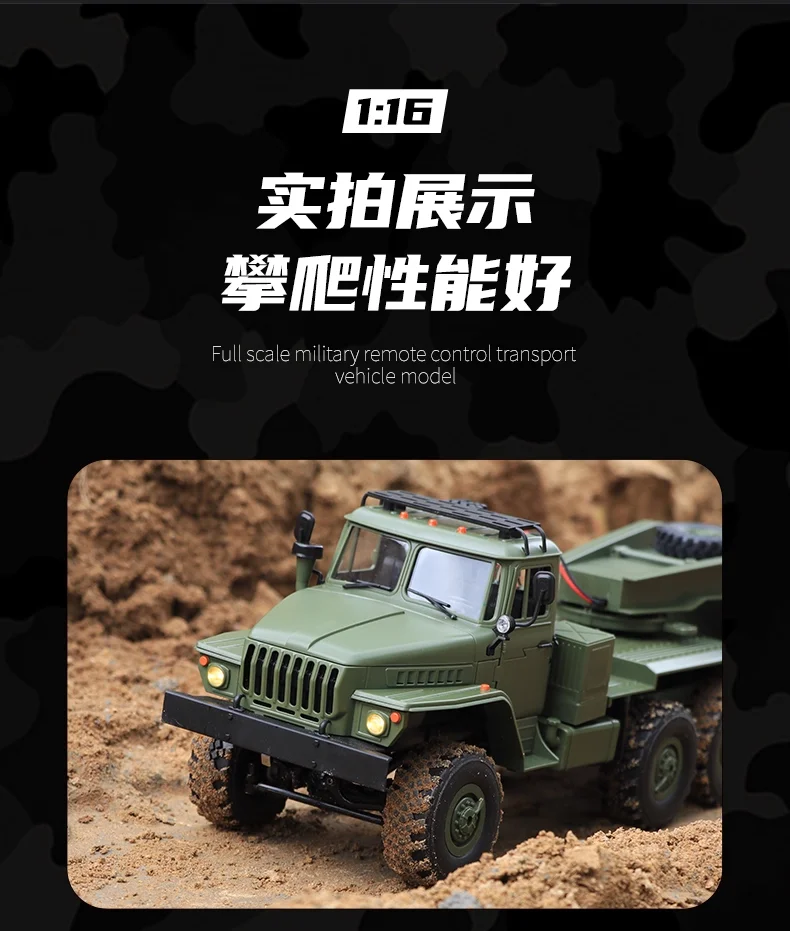 WPL B36 B36-2 B36-3 6WD RC Car 1:16 Full Scale Military Transport Vehicle Model Six Wheel Drive Climbing Off-Road RC Truck Toys