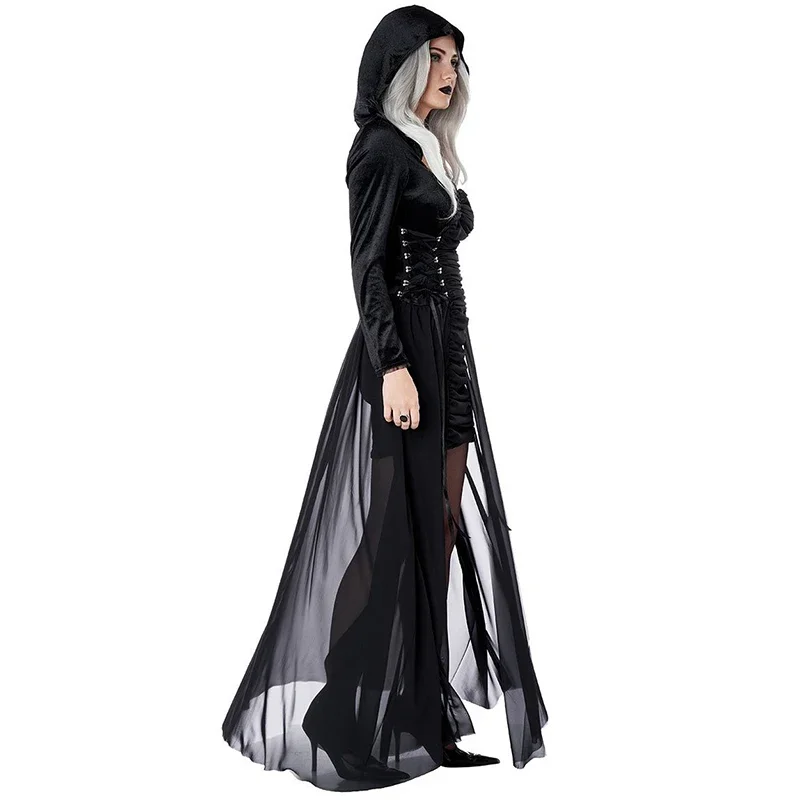 Carnival Witch Vampire Cosplay Costume Halloween Party Hooded Role Play Outfit Dress Up Performance Drama Masquerade Clothing