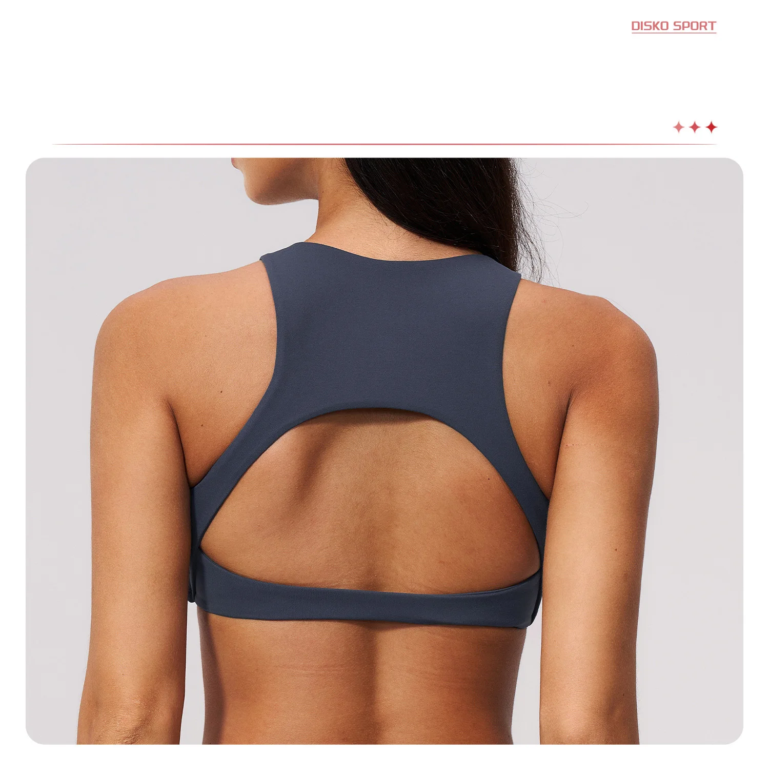 Damen Sport-BH mit Rückenausschnitt, Stoßdämpfend, Push-Up, Schnelltrocknend, Einfarbig, für Fitness, Laufen und Yoga – Detail 3