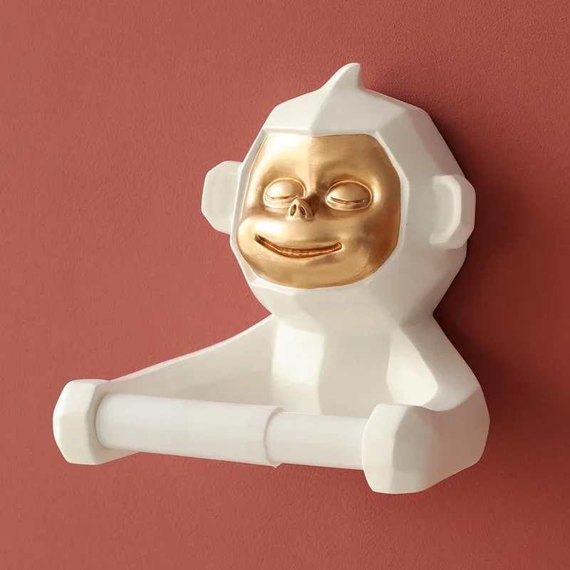 Monkey Decorative Tissue Holder Cartoon Animals Resin Paper Roll Bathroom Wall Hanging Box Toilet Holders