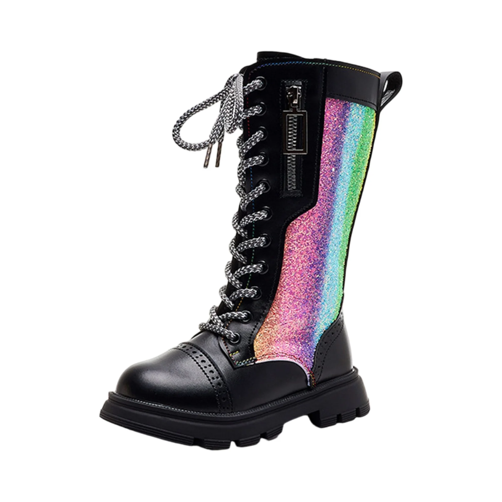 Girls Boots Autumn and Winter Kids High Boots Unique Little Princess Plus-Velvet Colorful Child Fashion Glossy Silver 2026